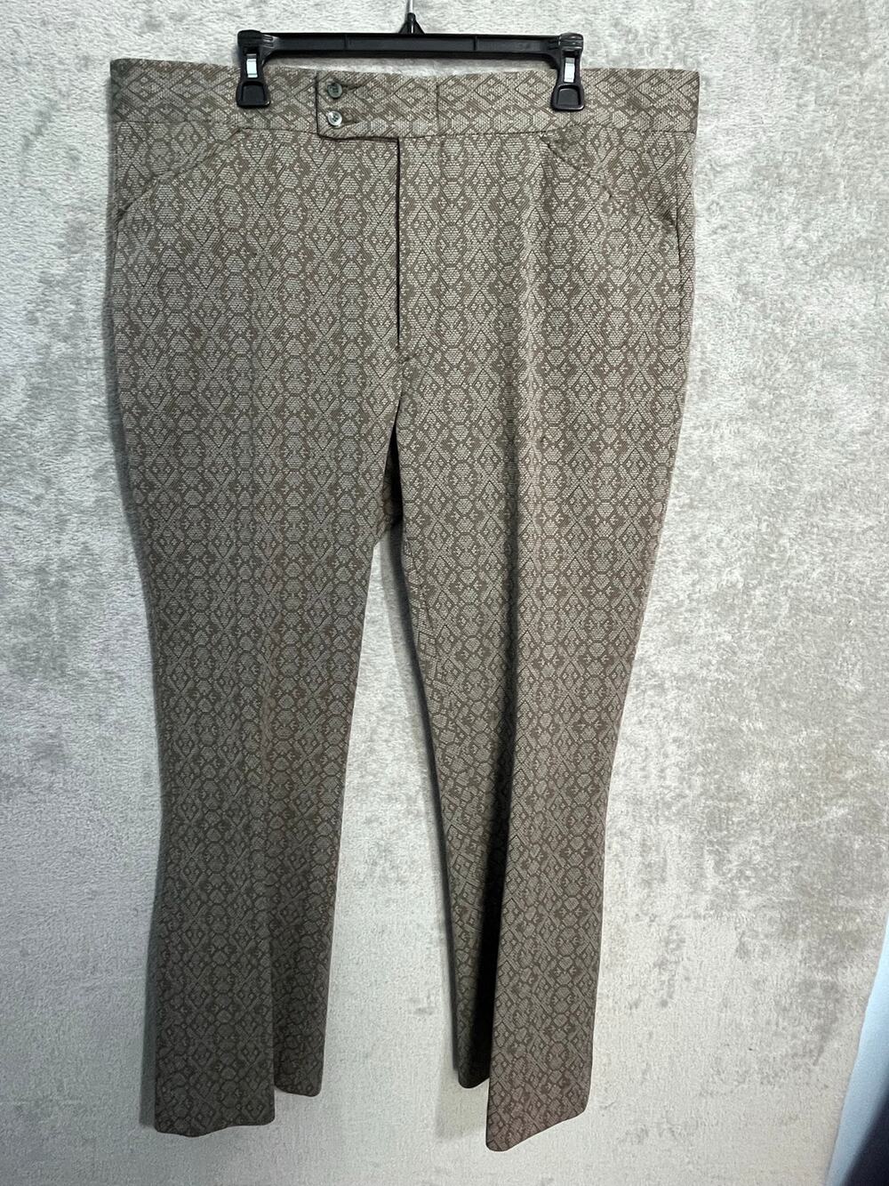 VTG Buccaneer Slacks Double Knit Flare 40x31 Geometric Diamond Print Disco